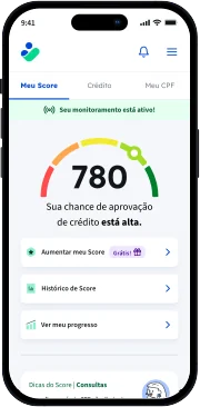 Celular na tela de score da Consumidor Positivo
